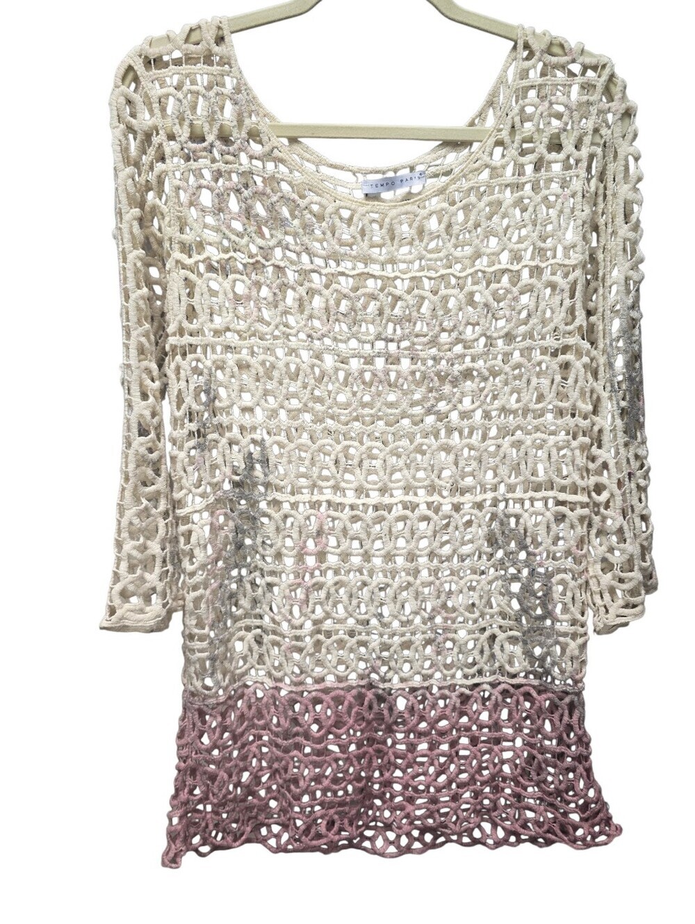 Tempo Paris Open Knit Open Weave  Pullover - Cream to Dusty Rose One size